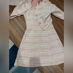 Charming Pink Plaid Dress with Jacket
